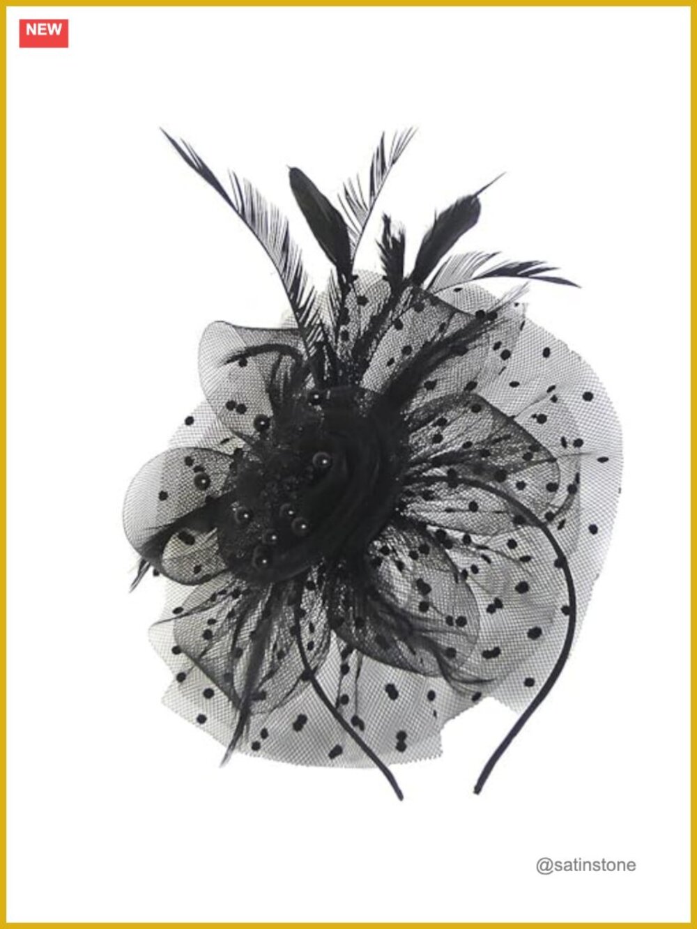 Women's Fascinator Hat with Feathers Mesh Ribbon Veil